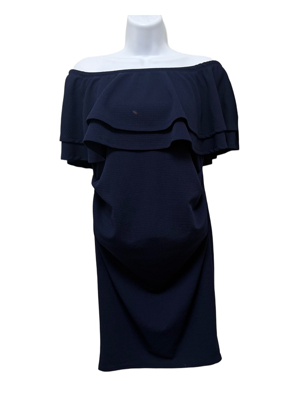 Navy La Clef Double Ruffle Off Shoulder Maternity Dress Sz Small NWT